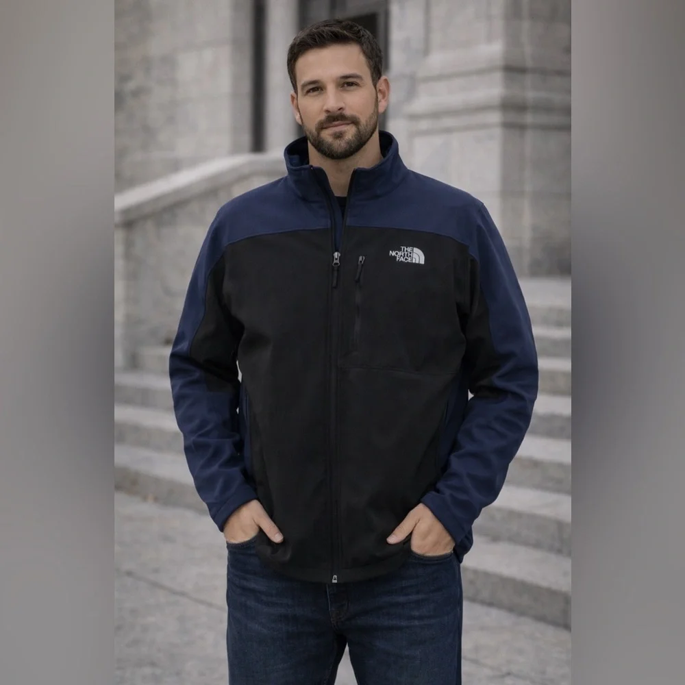 The North Face Men’s XXL Navy Black Softshell Jacket Full Zip Fleece
